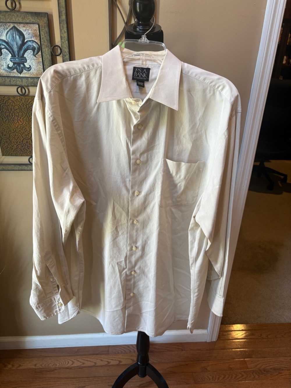JoS. A. Bank Light Cream Long-Sleeve Dress Shirt 17.5, 34
